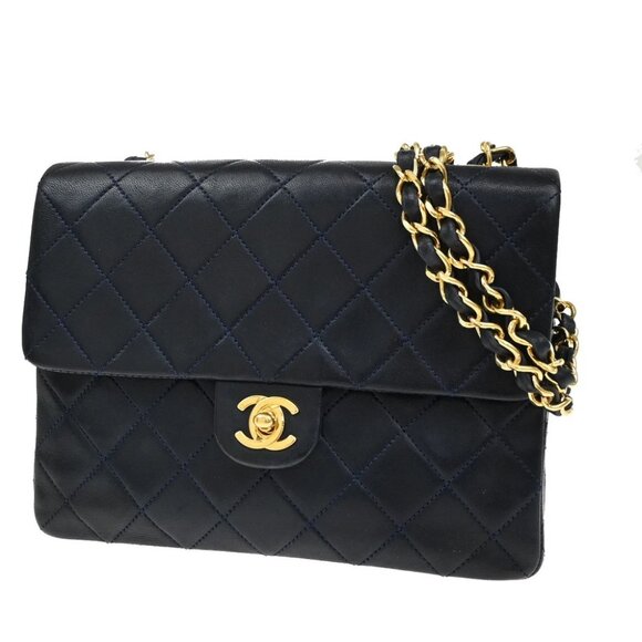 CHANEL CC Mini Matelasse Chain Shoulder Bag Leather Blue GHW Vintage - Picture 1 of 16
